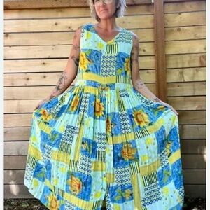 BILA RARE Flowy 90s nature natural woman sunflower cottagecore maxi dress Size M